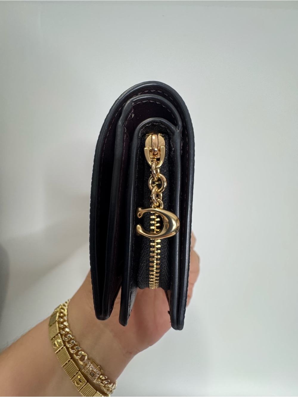 Coach Black Patent Signature Zip Wallet with Gold Logo - Picture 4 of 10